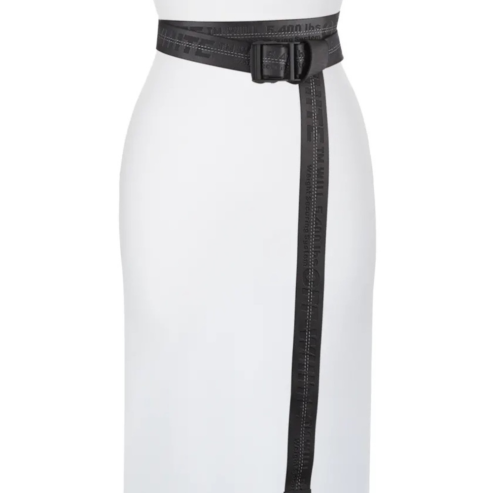 Authentic Off-White Classic Industrial Web Logo Belt- Grey/Black